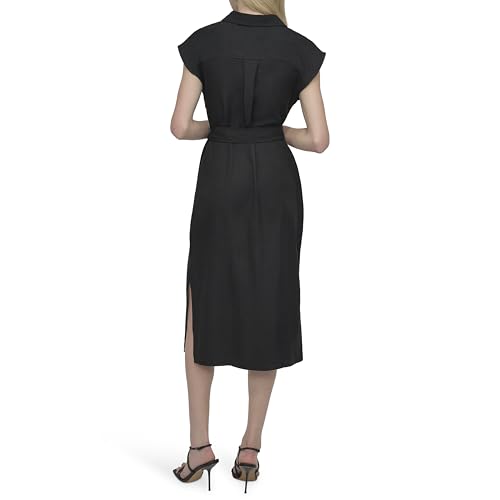 Women's Sleeveless Collared Neck Midi Dress with Removable Belt