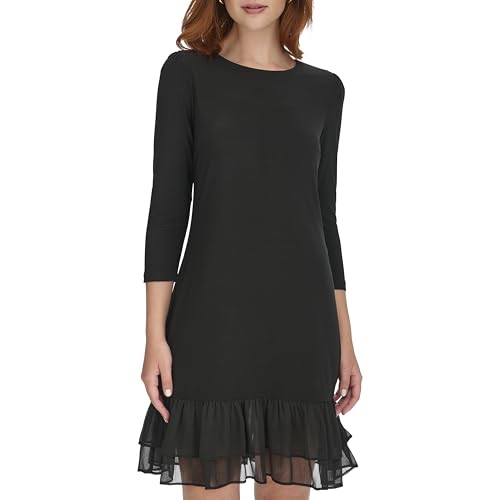 Womens 3/4 Sleeve Jersey/Chiffon Mix Ruffle Hem Dress