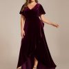 Women's Vintage Plus Size Ruffles Hemline Velvet Wedding Guest Dress 02041-DA