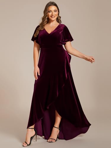 Women's Vintage Plus Size Ruffles Hemline Velvet Wedding Guest Dress 02041-DA