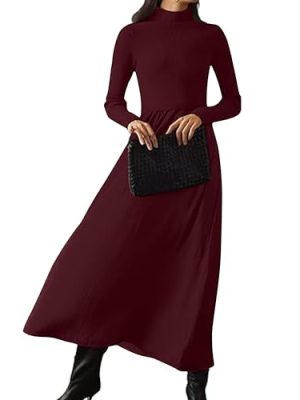 Womens Turtleneck Maxi Sweater Dresses Long Sleeve Knit Pullover Jumper Fall Winter Flowy Modest Long Dress