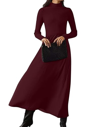 Womens Turtleneck Maxi Sweater Dresses Long Sleeve Knit Pullover Jumper Fall Winter Flowy Modest Long Dress