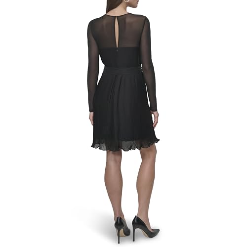 Women's Long Sleeve Jewel Neck Mini Ruffle Hem Dress with Removable Belt