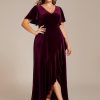 Women's Vintage Plus Size Ruffles Hemline Velvet Wedding Guest Dress 02041-DA