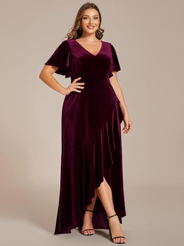 Women's Vintage Plus Size Ruffles Hemline Velvet Wedding Guest Dress 02041-DA