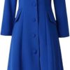 Women V-Neck Long Sleeve Single-Breasted High-Waisted Solid Color Office Dress