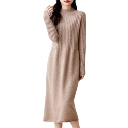 Women's Wool Half High Neck Seven Needle Double Strand Thickened Knitted Long Loose Fit Dress