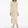 Women V-Neck Stretch Knit Long Sleeve Bodycon Dress Ruffled Hem Fishtail Irregular Button Elegant Outfit
