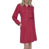 Women's Long Sleeve Collared Neck Button Front Mini Dress with Pockets