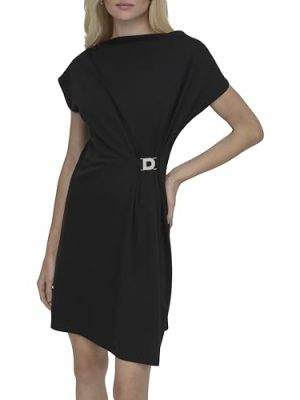Women's Short Sleeve Buckle Mini Tunic Dress