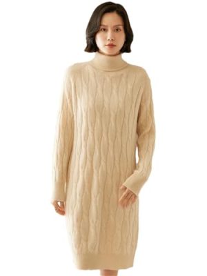 Women Wool Blend Sweater Dress Long Pullover Loose Turtle Neck Fall Winter Thick Knit Dress