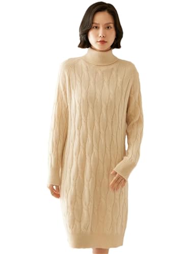 Women Wool Blend Sweater Dress Long Pullover Loose Turtle Neck Fall Winter Thick Knit Dress