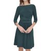 Women's Fit and Flare Jersey 3/4 Sleeve Round Neck Dress