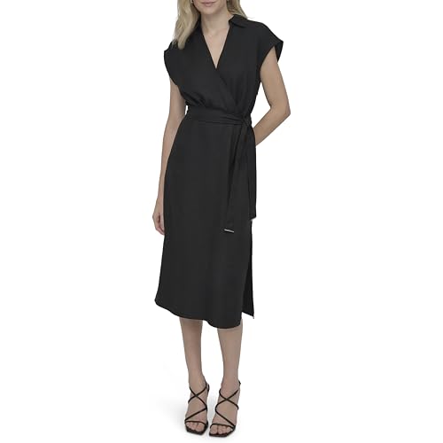 Women's Sleeveless Collared Neck Midi Dress with Removable Belt