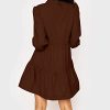 Womens Fall Long Sleeve Tunic Dress Casual V Neck Loose Ruffle Tiered Dress