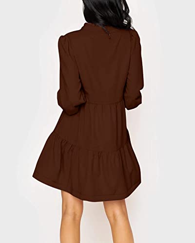 Womens Fall Long Sleeve Tunic Dress Casual V Neck Loose Ruffle Tiered Dress