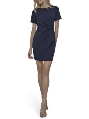 Womens Short Sleeve Jewel Neck Sheath Mini Dress