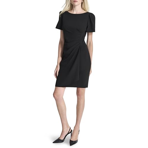 Women's Ruched Side V-Neck Short Sleeve Dress
