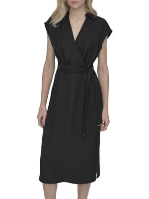 Women's Sleeveless Collared Neck Midi Dress with Removable Belt