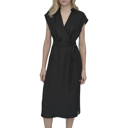 Women's Sleeveless Collared Neck Midi Dress with Removable Belt