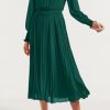 Womens Wrap V Neck Fall Dresses Wedding Guest Casual Pleated Long Sleeve Midi Dress Ruffle Smocked Long Dress