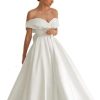 Women's Tea Length Wedding Dress for Bride Simple A Line Midi Courthouse Wedding Dresses