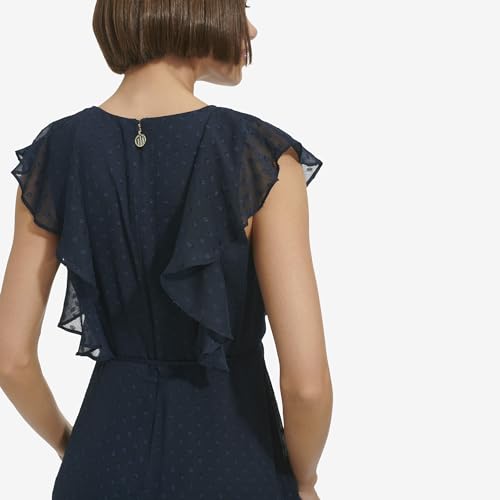 Women's Ruffle Trim Tie Waist Chiffon Mini Dress