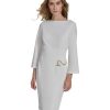 Womens Long Sleeve Boat Neck Midi Dress