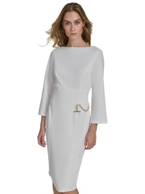 Womens Long Sleeve Boat Neck Midi Dress