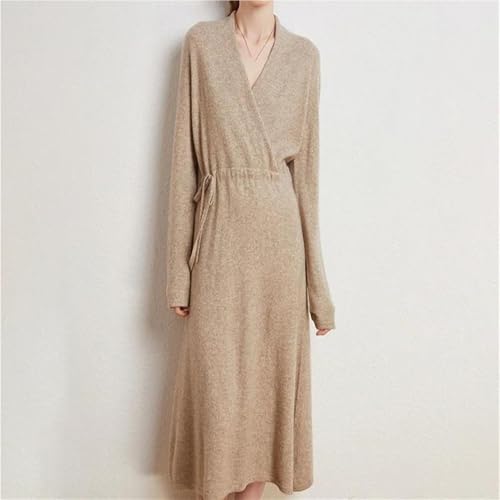 Women V-Neck Cashmere Knit Sweater Dress Long Sleeve Loose Fit Casual Dresses