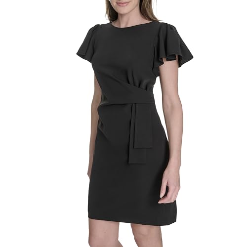 Women's Flounce Sleeve Side Drape Fully Lined Sheath Dress
