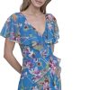 Women's Short Flutter Sleeve V-Neck High Low Hem Ruffle Dress