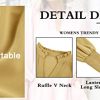 Womens Fall Long Sleeve Tunic Dress Casual V Neck Loose Ruffle Tiered Dress