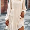 Long Sleeve Baby Doll Dresses Women 2025 Casual Fall Winter Ruffle Mock Neck Tiered Mini Flowy Swing Shift Dress