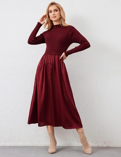 Womens Turtleneck Maxi Sweater Dresses Long Sleeve Knit Pullover Jumper Fall Winter Flowy Modest Long Dress