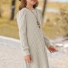Girls Fall Knit Dress Crew Neck Puff Long Sleeve Casual Tunic Dresses with Pockets 6-12 Y