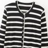 Women's Fall and Winter Single-Breasted V-Neck Striped Color Clashing Knitwear