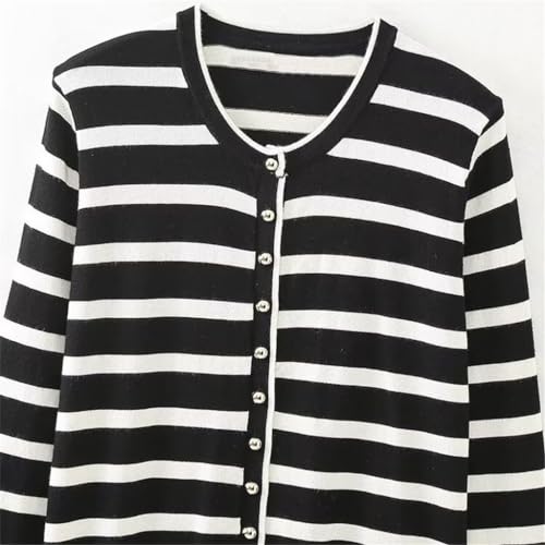 Women's Fall and Winter Single-Breasted V-Neck Striped Color Clashing Knitwear