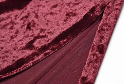 Women's Velour Evening Dress Standing Collar Long Sleeve Ruched Slim Closed Waist