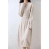 Women's Cashmere V-Neck Long Sleeve Thick Knitted Dress Merino Wool A-Line Dress for Winter