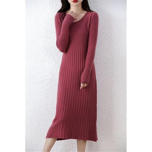 Women's Cashmere Knitted Dress Merino Wool Pullover Elegant Casual Long Dress for Fall Winter