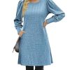 Women's Knit Dress with Puff Sleeves for Fall & Winter - Round Neck Casual Tunic Dress