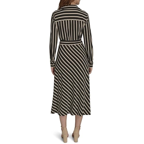 Women's Long Sleeve Collared Self Tie Midi Shirtdress