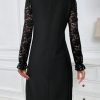 Women 2025 Summer Dress Elegant Straight Lace Long Sleeve Mini Dress For Fall/Winter