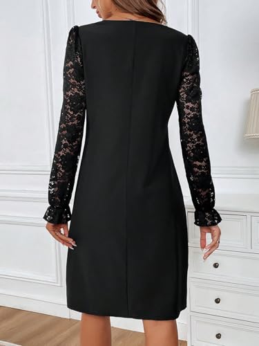 Women 2025 Summer Dress Elegant Straight Lace Long Sleeve Mini Dress For Fall/Winter