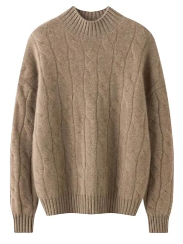 Women's Cable Knit 100 Percent Cashmere Mock Neck Pullover Casual Fall Winter Thick Soft Warm Sweater