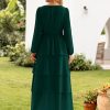 Womens Flowy Maxi Dress Chiffon Long Sleeve Slit V Neck Casual Ruffle Tiered Boho Fall Wedding Guest Long Dress