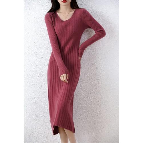 Women's Cashmere Knitted Dress Merino Wool Pullover Elegant Casual Long Dress for Fall Winter