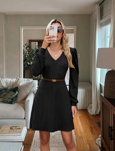 Fall Dresses for Women 2025 Knit V Neck Long Sleeve Sweater Dress A Line Casual Outfits