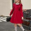 Toddler Fall Winter Sweater Dress Ruffle Long Sleeve Ribbed Knit Button Down Casual Dresses with Pockets